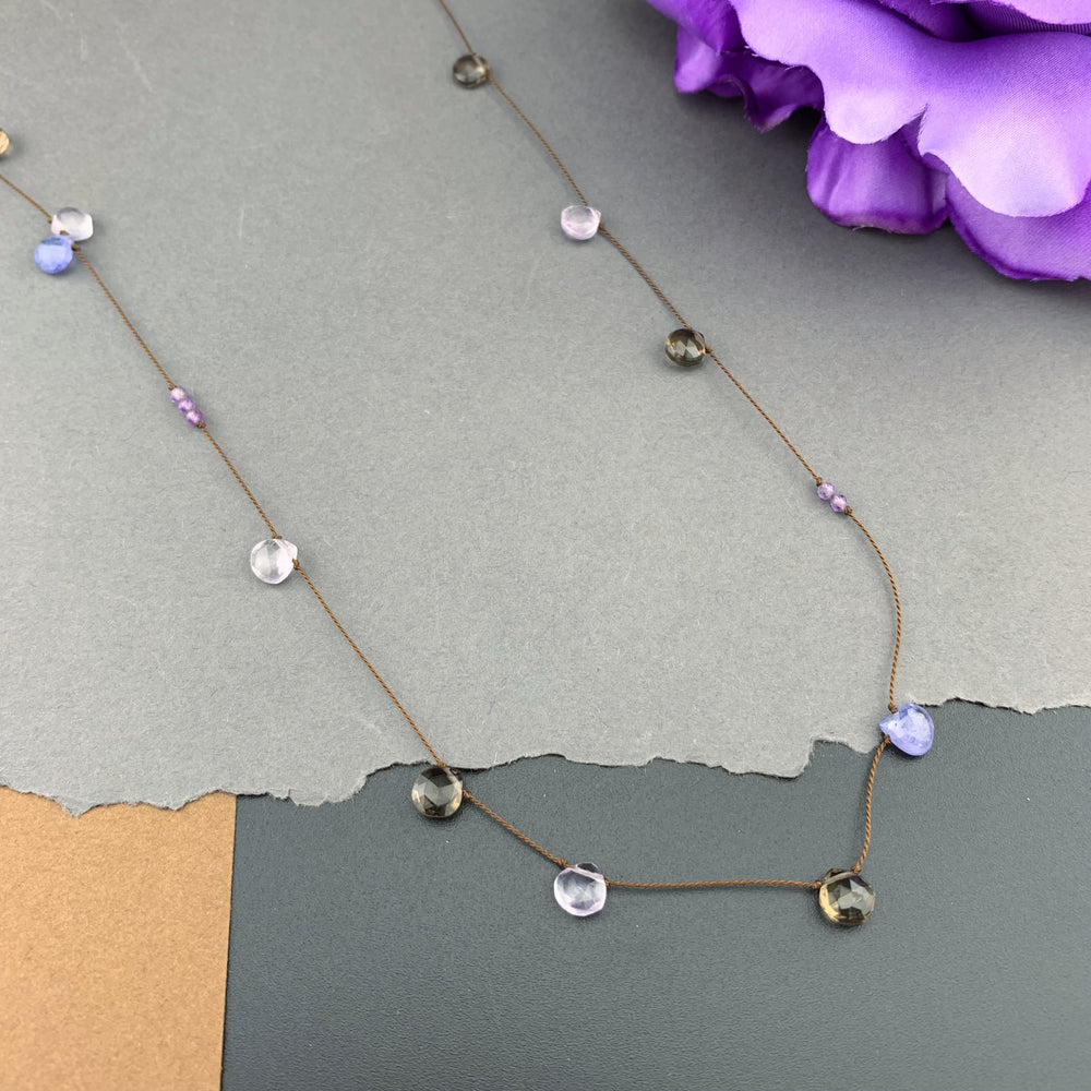Radiant Layering Necklace - Tanzanite, Smokey Quartz, Amethyst