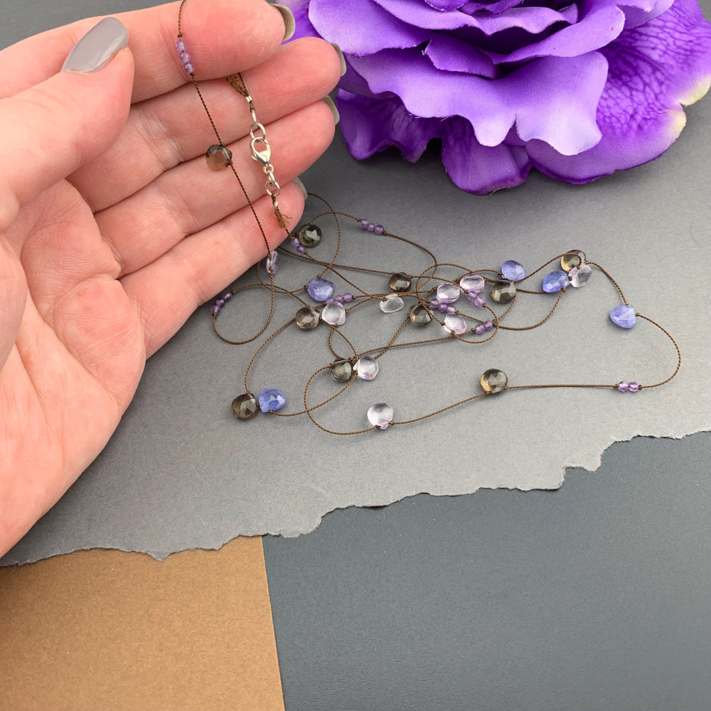 Radiant Layering Necklace - Tanzanite, Smokey Quartz, Amethyst