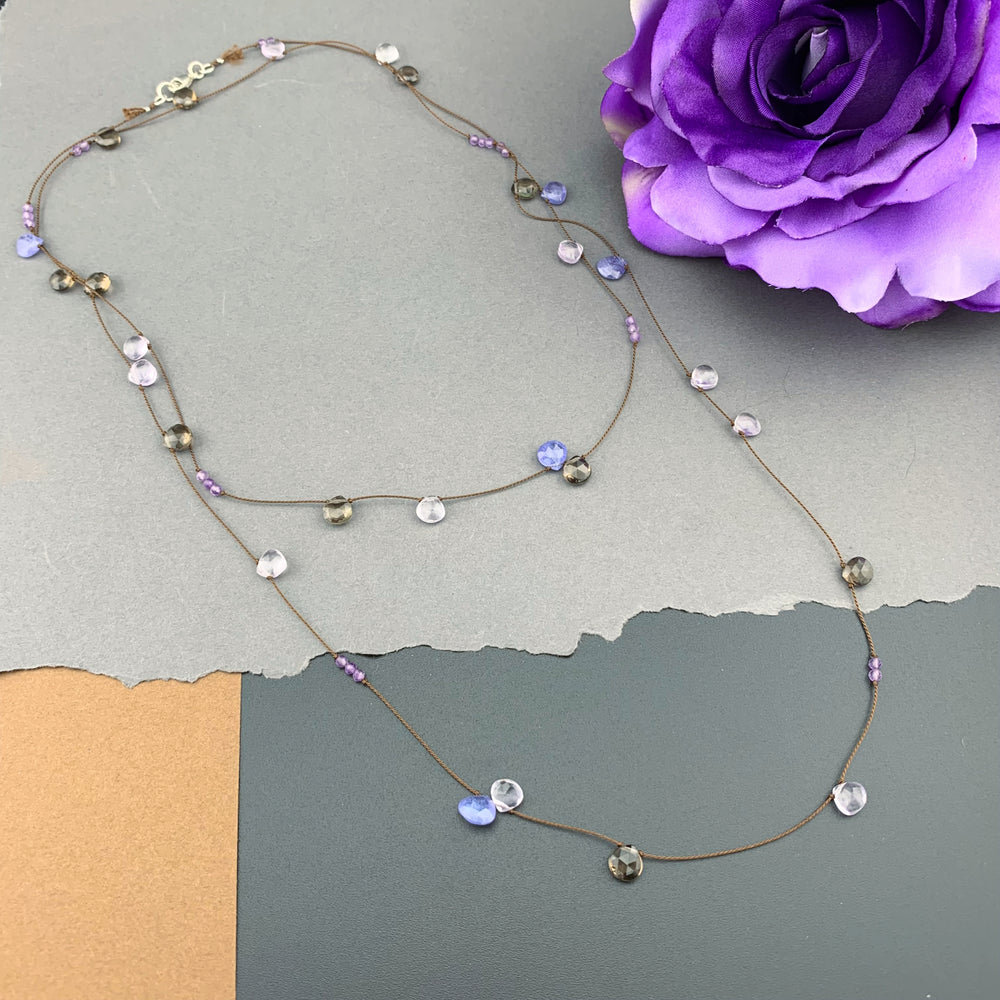 Radiant Layering Necklace - Tanzanite, Smokey Quartz, Amethyst