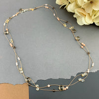 Radiant Layering Necklace - Smokey Quartz, Citrine, Peach Moonstone, Rose Quartz