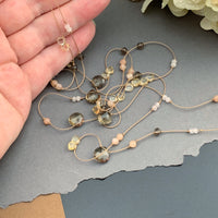 Radiant Layering Necklace - Smokey Quartz, Citrine, Peach Moonstone, Rose Quartz