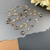 Radiant Layering Necklace - Smokey Quartz, Citrine, Peach Moonstone, Rose Quartz