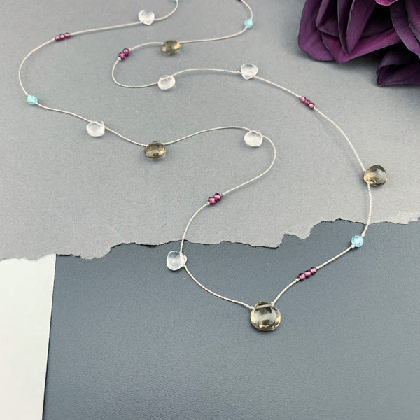 Radiant Layering Necklace - Smokey Quartz, Rose Quartz, Garnet, Apatite