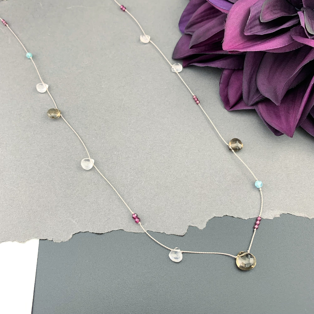 Radiant Layering Necklace - Smokey Quartz, Rose Quartz, Garnet, Apatite