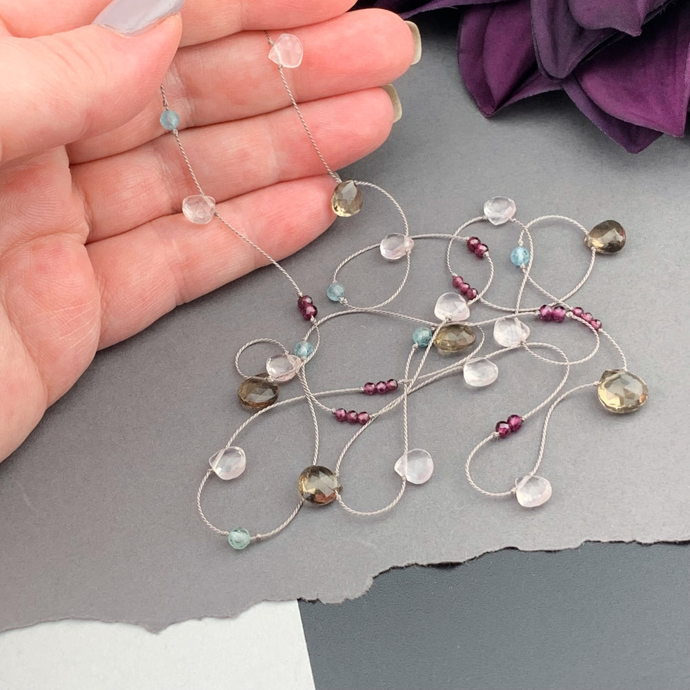 Radiant Layering Necklace - Smokey Quartz, Rose Quartz, Garnet, Apatite