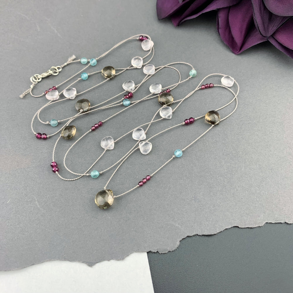Radiant Layering Necklace - Smokey Quartz, Rose Quartz, Garnet, Apatite
