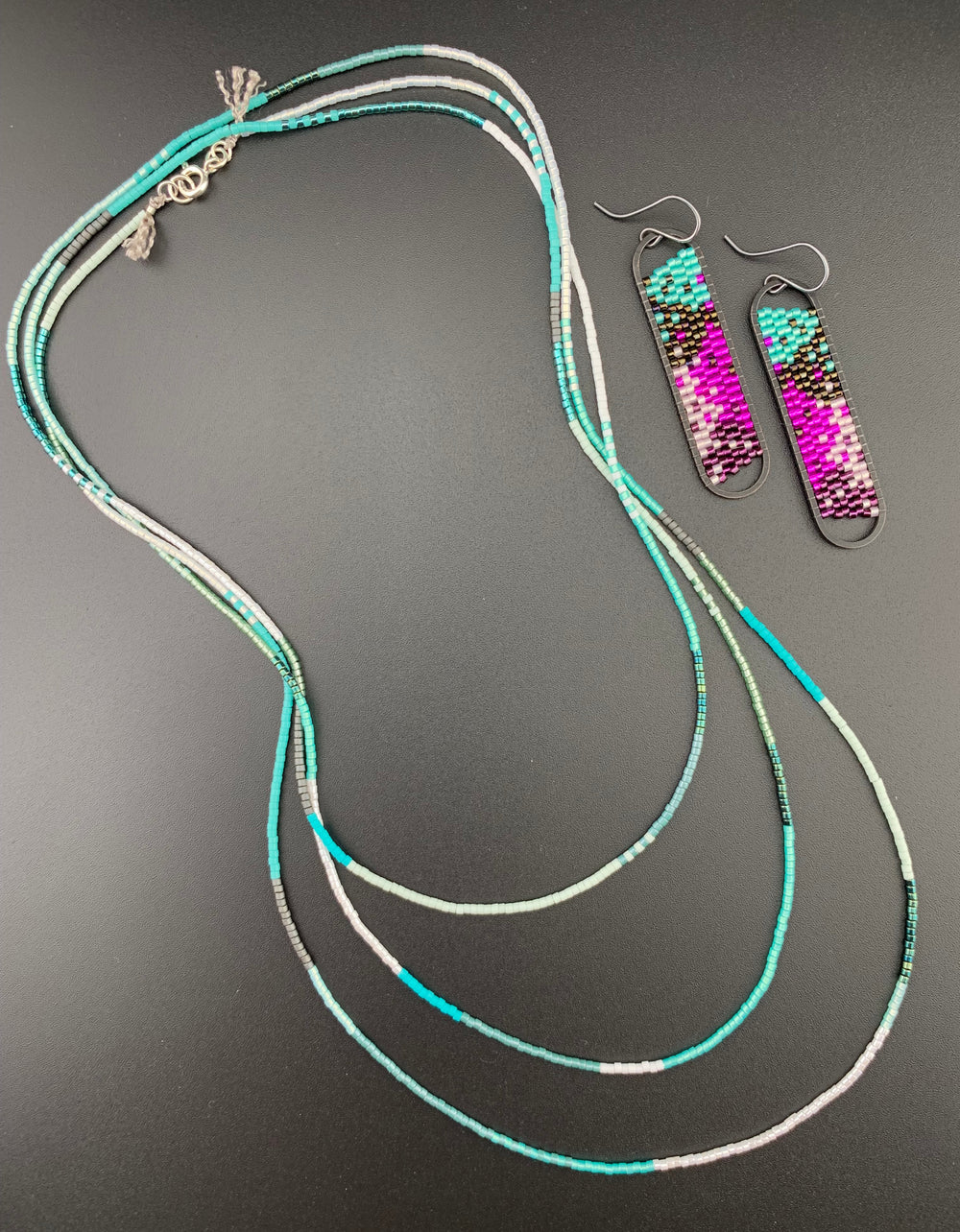 Set: Oval Earrings & Single Strand Beaded Necklace