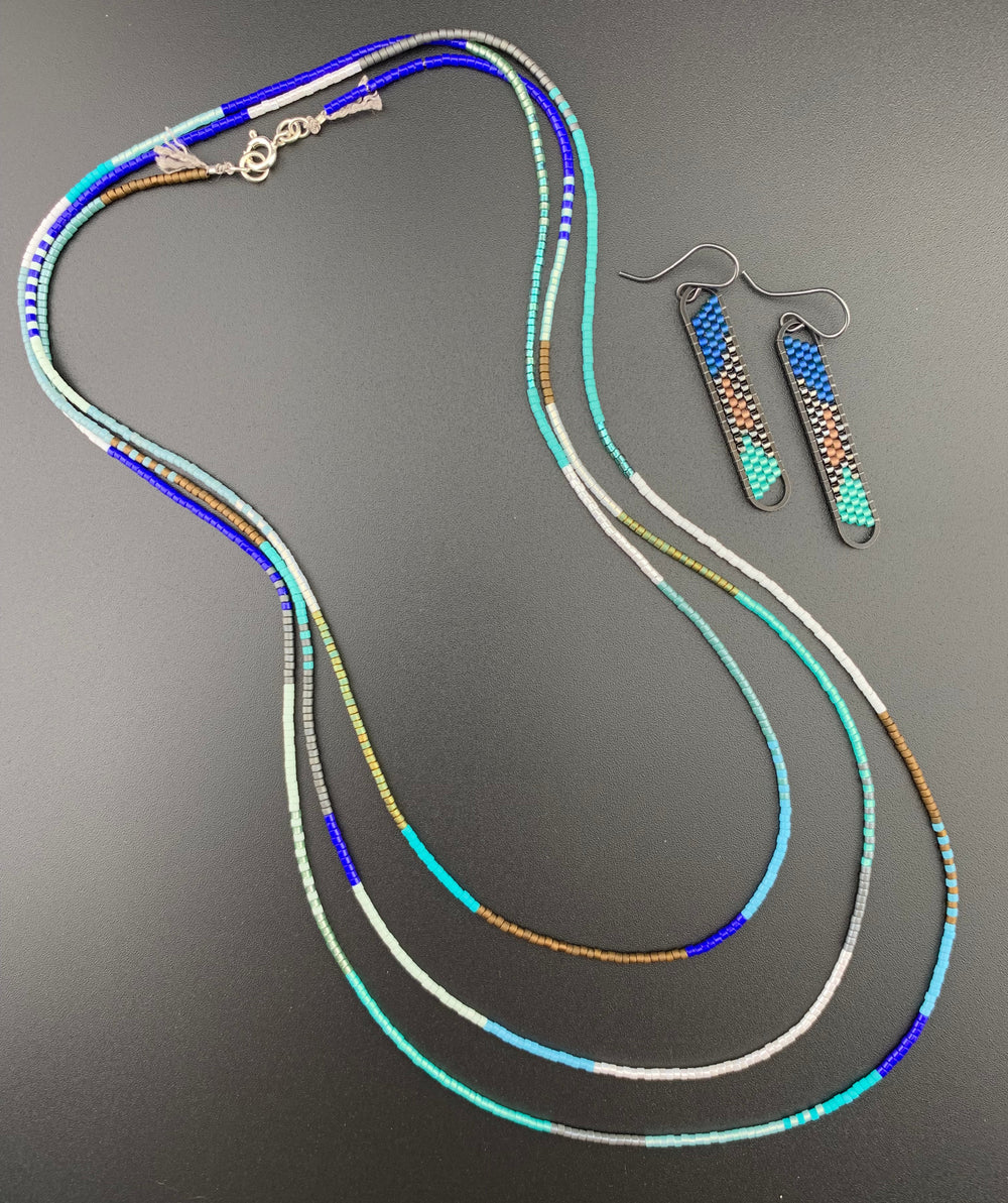 Set: Oval Earrings & Single Strand Beaded Necklace