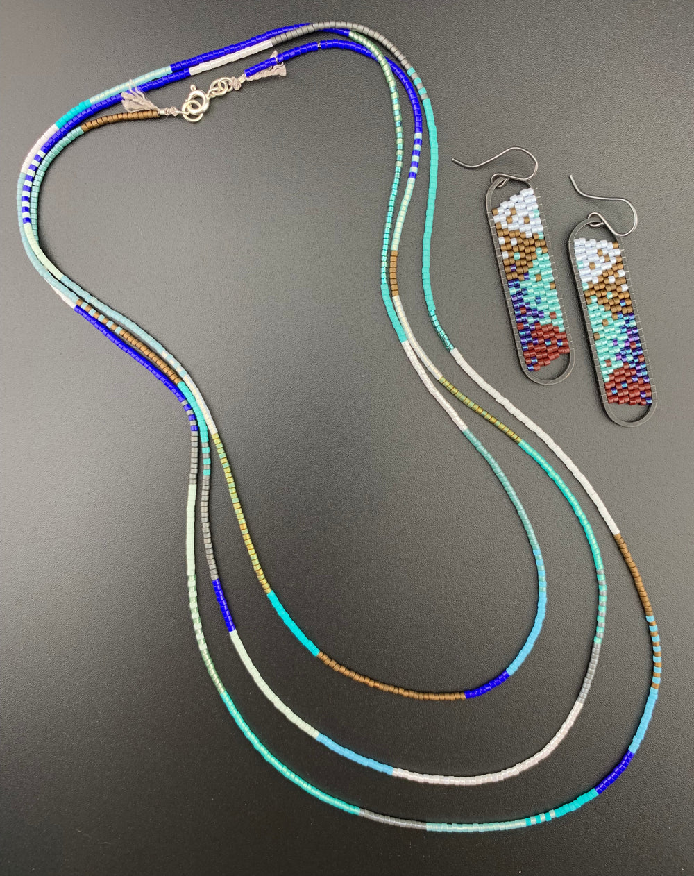 Set: Oval Earrings & Single Strand Beaded Necklace