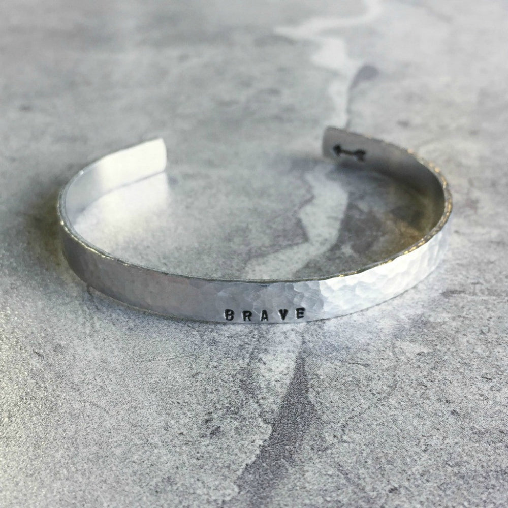 hammered silver hand stamped personalized cuff bracelet
