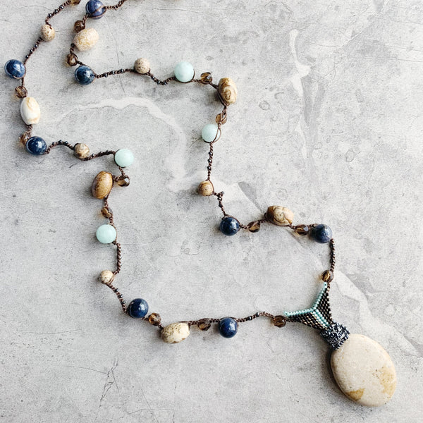 Jasper/ Dumortierite/ Amazonite Blissful Pendant Necklace