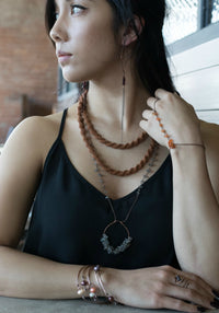 Long Continuous Beaded Crochet Rope Necklace in Shades of Silk Deep Copper Brown and Silver 45"